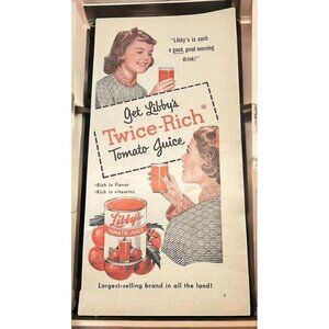 Libby Tomato Juice Vintage Print Ad 1950s Retro Kitchen Decor Wall Art